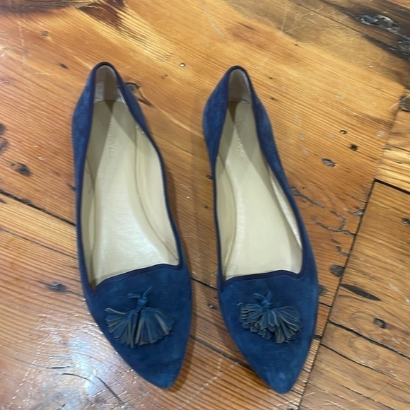 Ann Taylor Shoes - Anne Taylor Navy Blue Velvet Tasseled Point Flat Shoe Size 8